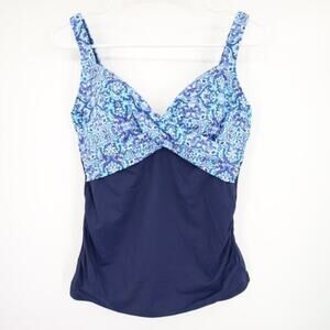 NWOT Lands End Swim Tankini Top Navy Blue Pattern Aqua Criss Cross Size 6